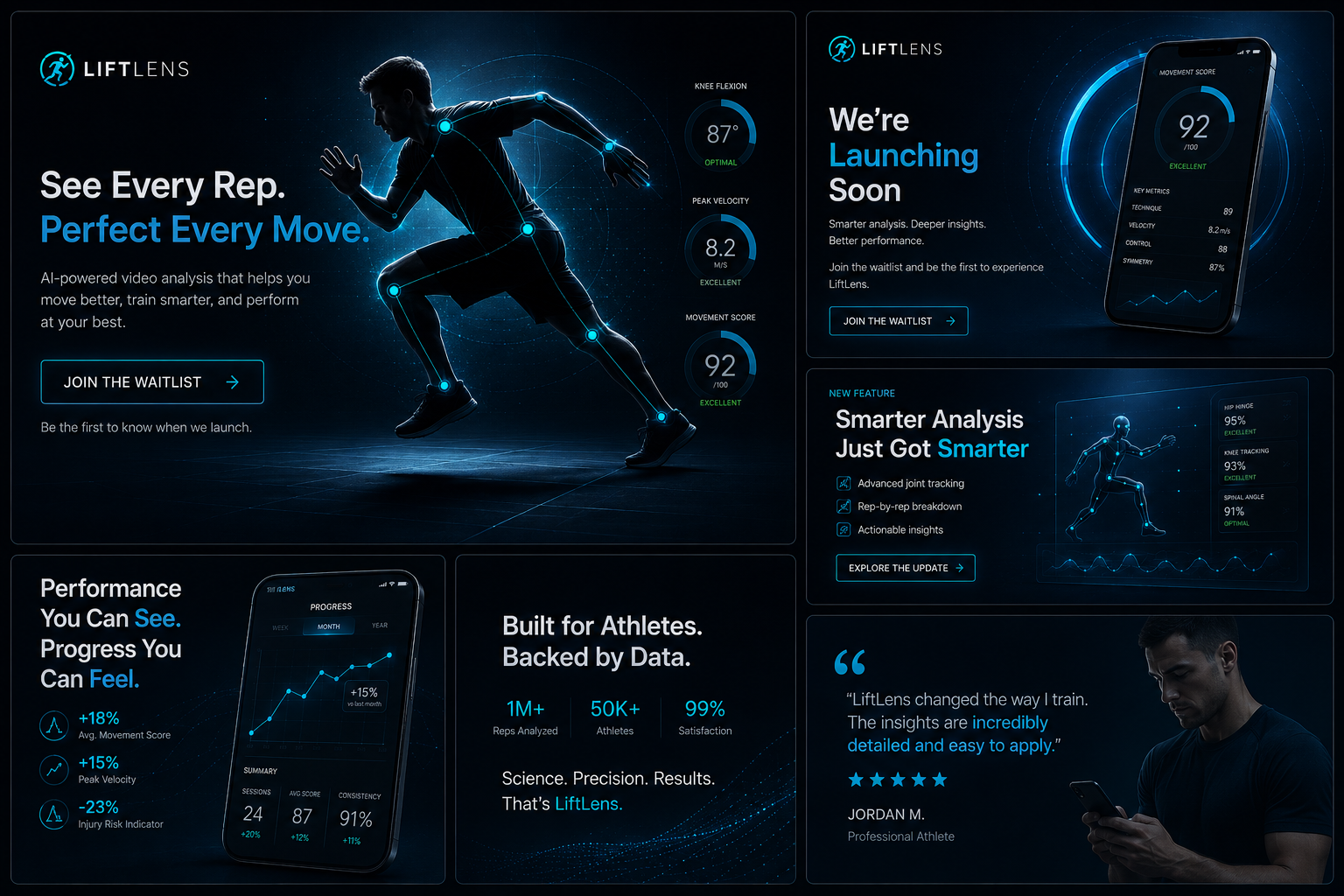 LiftLens marketing preview with app experience cards